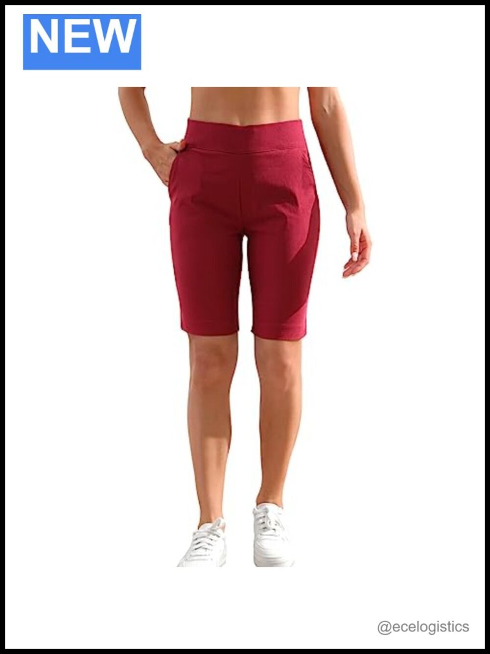 Women's Pull on Bermuda Shorts Mid Rise 9in Inseam with Pockets Plus Size Dress